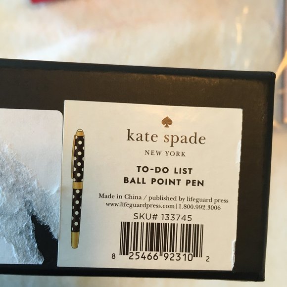 kate spade to do list ballpoint pen black white polka dot nwt - Picture 9 of 12